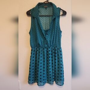 Teal Polka Dot Sleeveless Dress